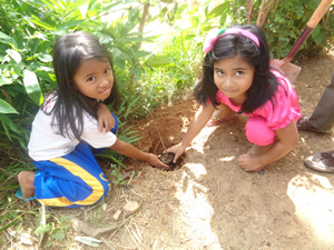 「子供の森」計画で植林に参加する子どもたち